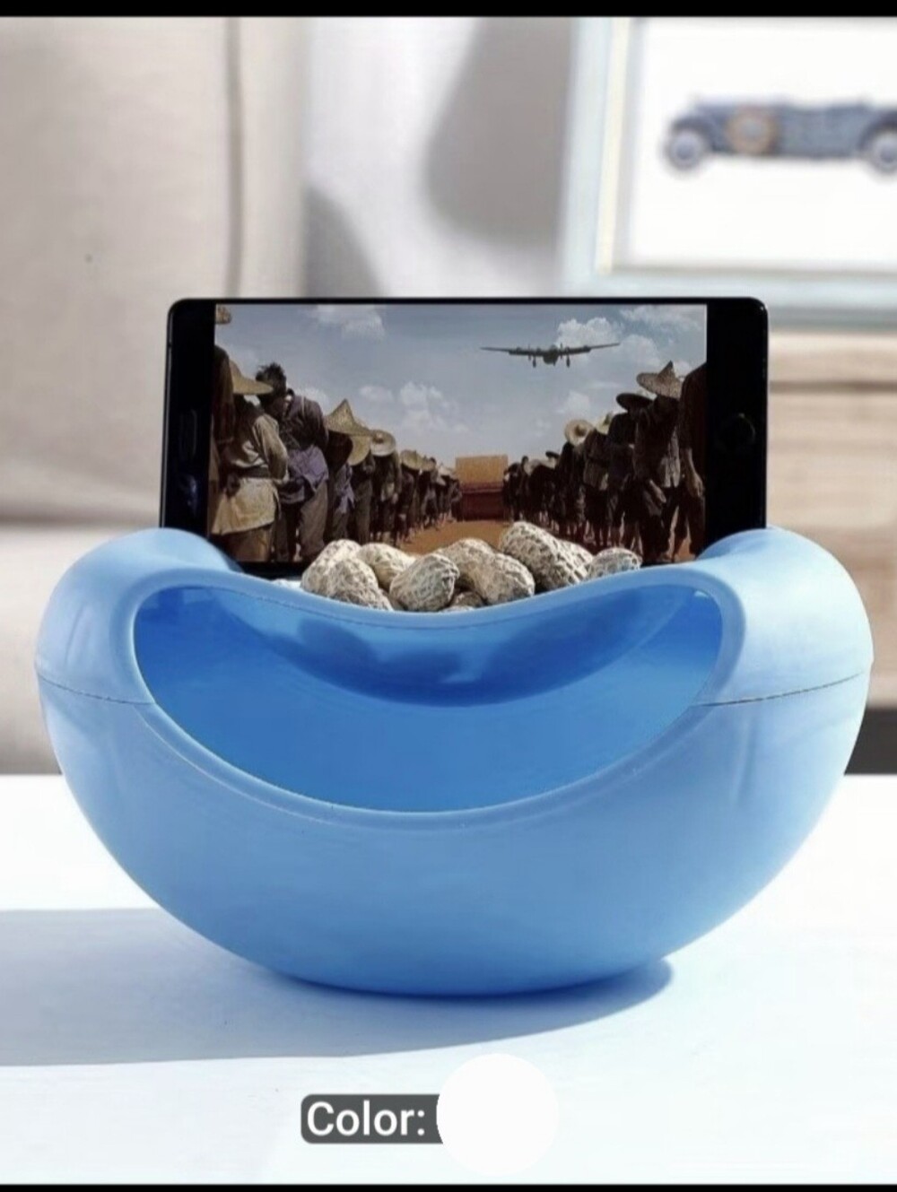 Blue Silicone Phone & Snack Food Holder